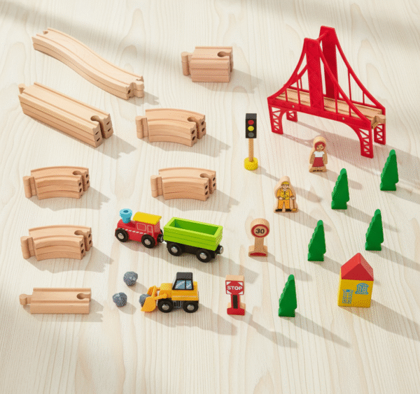 Redesign-this-product-image-to-create-a-clean-real (1) 40pc Wooden Train Set | Thomas The Train Compatible